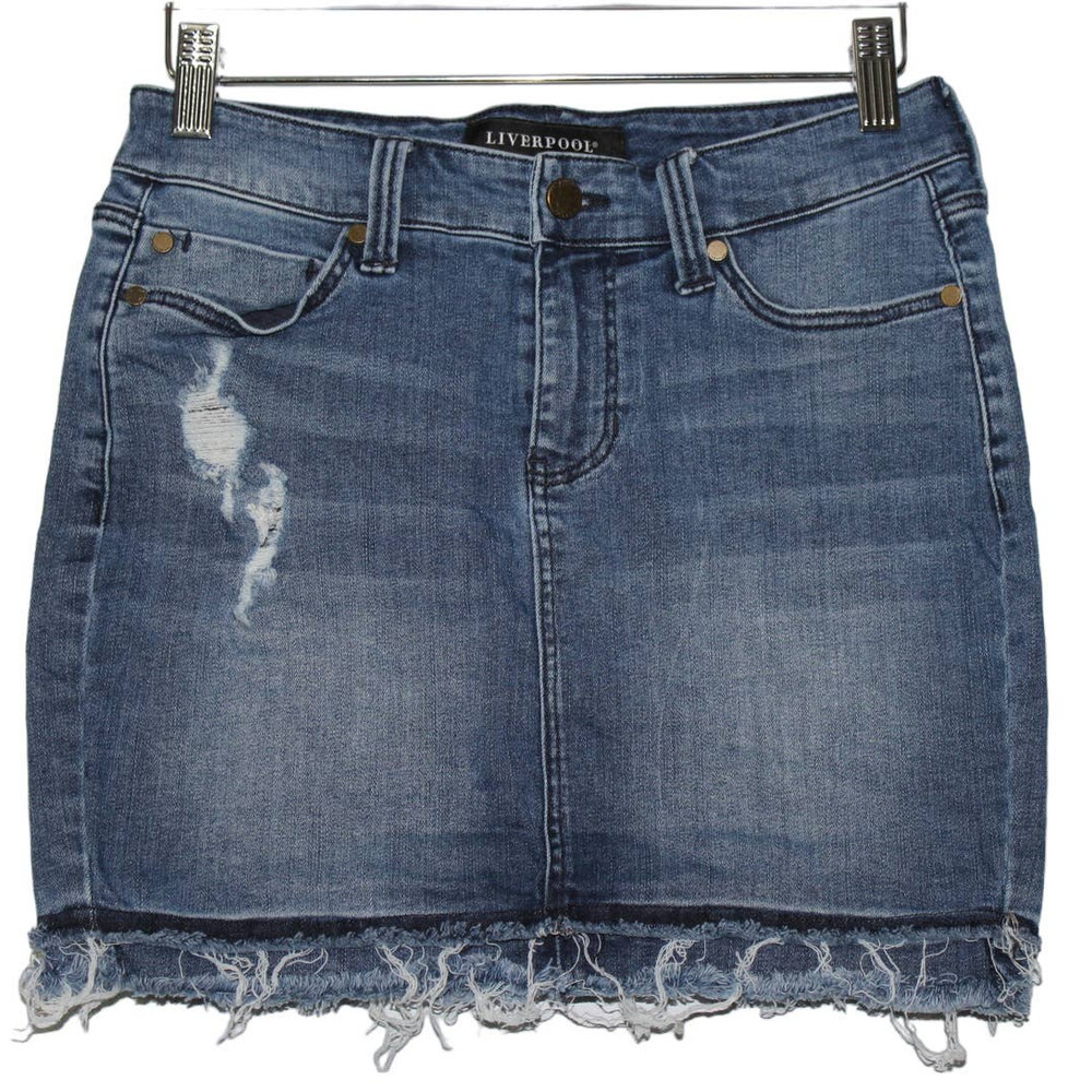 Women's Liverpool Fairhaven Blue Denim Medium Wash Casual Jean Skirt Size 25 / 0